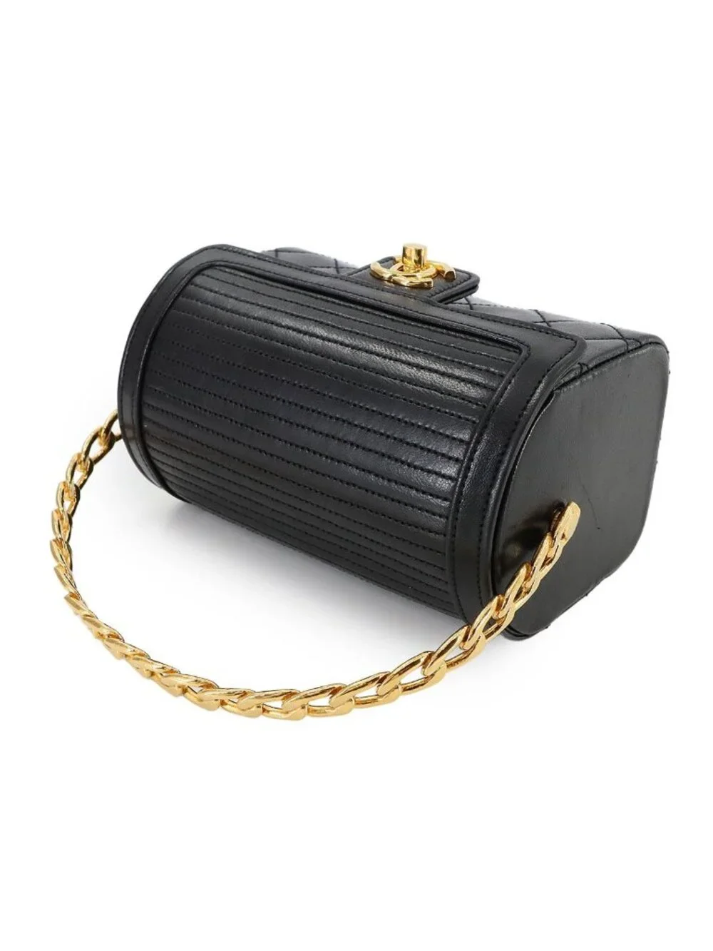 Chanel Quilted Top Handle Flap Hand Bag Lambskin Black Vintage